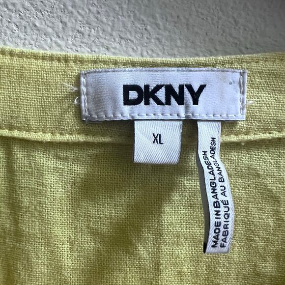 DKNY Round Neck Linen Blend Button Up Top Vacation Women's XL Mom Boxy Yellow - Picture 4 of 5